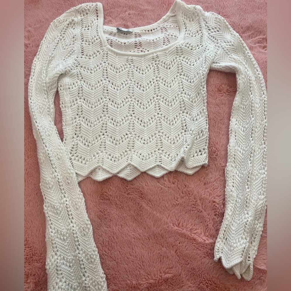 Hollister Cream Crochet Long Sleeve Blouse